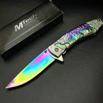 Knivox Mtech MT-1005D Gökkuşağı Kurt İşlemeli Kamp Çakısı