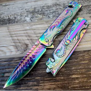 Knivox Sibirya Company S2076 Gökkuşağı Akrep İşlemeli Kurtarma Kamp Çakısı