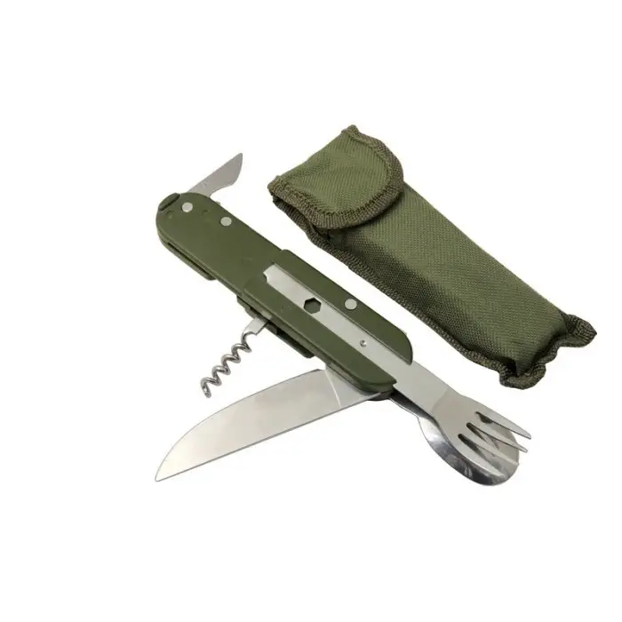 Knivox Çok Fonksiyonlu Paslanmaz Çelik Kamp Çakısı - Çatal Kaşık Açacaklı Outdoor Set