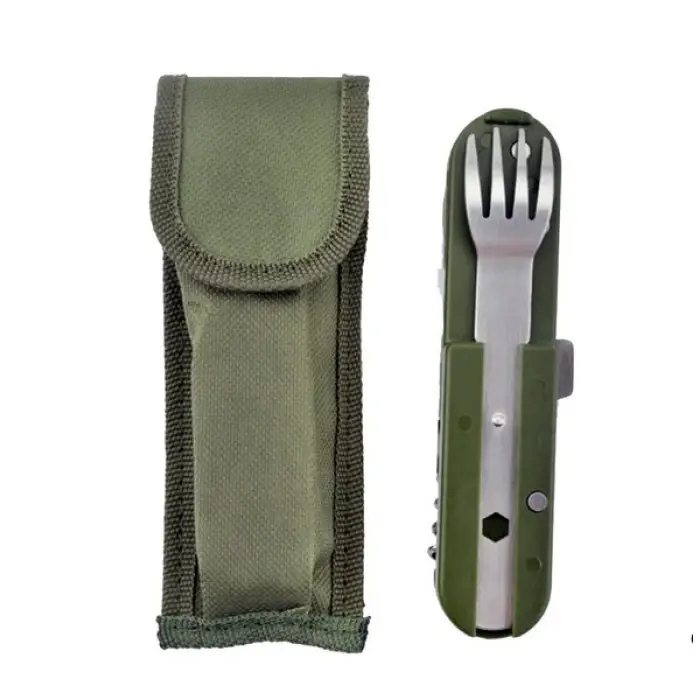Knivox Çok Fonksiyonlu Paslanmaz Çelik Kamp Çakısı - Çatal Kaşık Açacaklı Outdoor Set