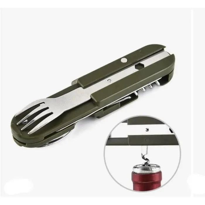 Knivox Çok Fonksiyonlu Paslanmaz Çelik Kamp Çakısı - Çatal Kaşık Açacaklı Outdoor Set