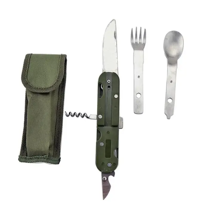 Knivox Çok Fonksiyonlu Paslanmaz Çelik Kamp Çakısı - Çatal Kaşık Açacaklı Outdoor Set
