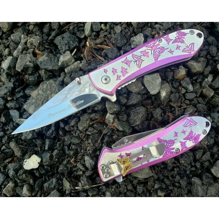 AlsepeteAvm Gökkuşağı Ejderha Desenli Kelebek Çakı – Punch Hediyeli