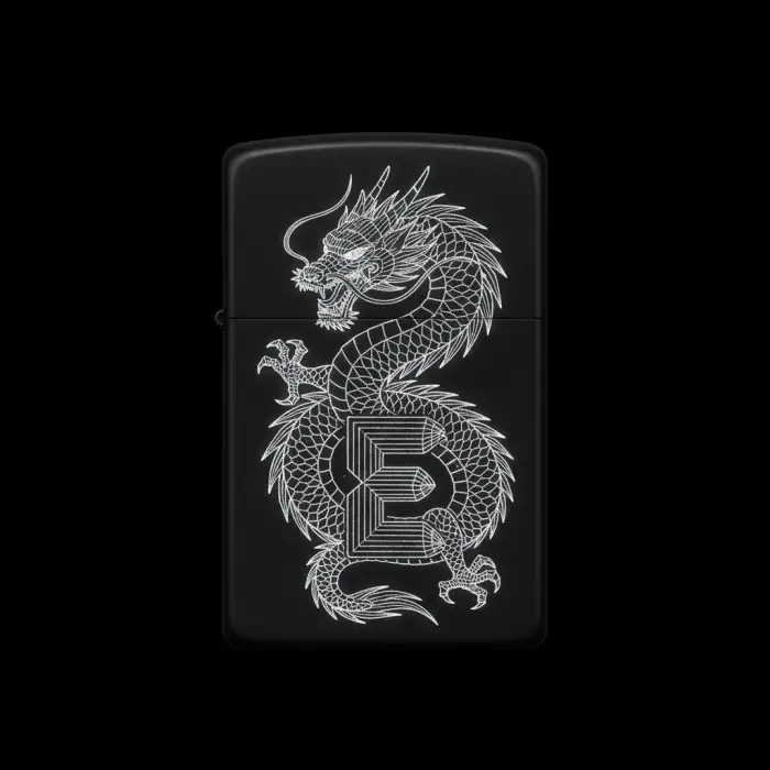 Benzinli Çakmak Ejderha Figürlü E Harfli Tasarım - V10