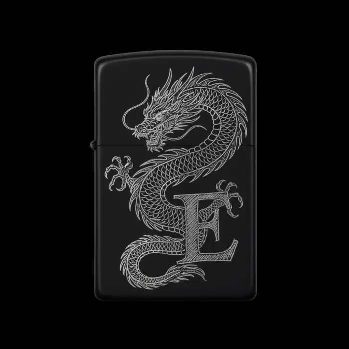 Benzinli Çakmak Ejderha Figürlü E Harfli Tasarım - V12