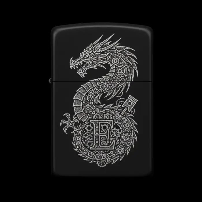 Benzinli Çakmak Ejderha Figürlü E Harfli Tasarım - V15