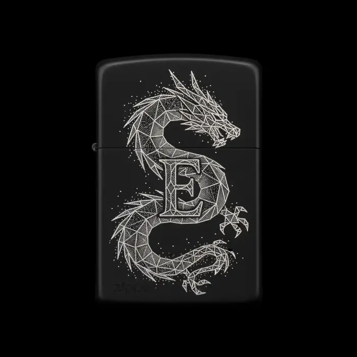 Benzinli Çakmak Ejderha Figürlü E Harfli Tasarım - V16