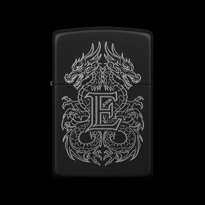 Benzinli Çakmak Ejderha Figürlü E Harfli Tasarım - V17