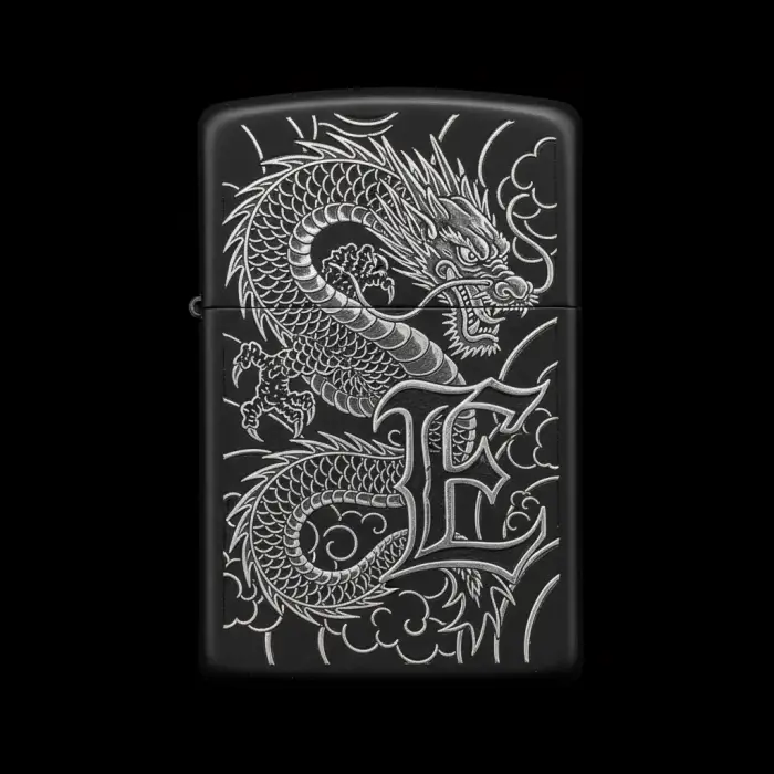 Benzinli Çakmak Ejderha Figürlü E Harfli Tasarım - V18