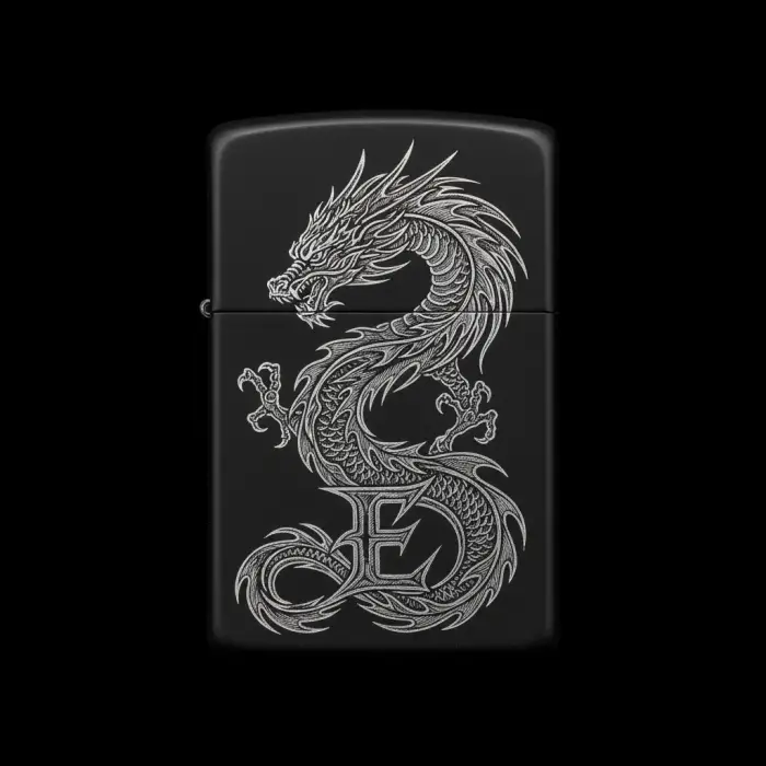 Benzinli Çakmak Ejderha Figürlü E Harfli Tasarım - V2