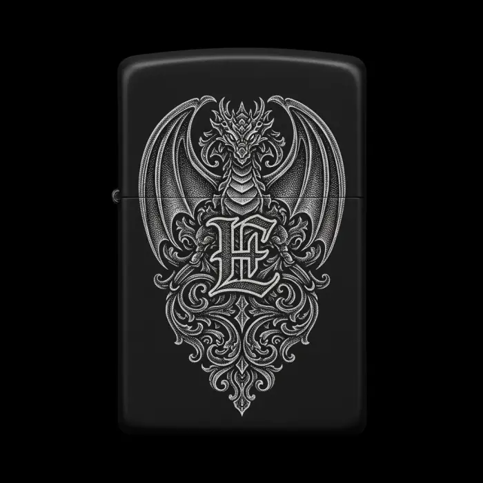 Benzinli Çakmak Ejderha Figürlü E Harfli Tasarım - V23