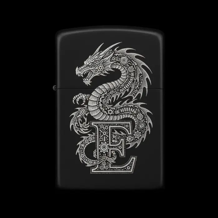 Benzinli Çakmak Ejderha Figürlü E Harfli Tasarım - V26