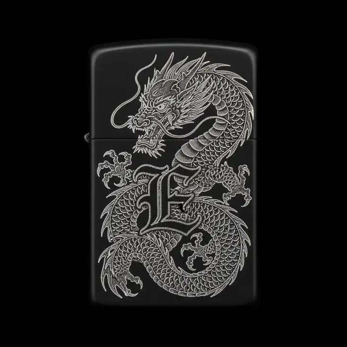 Benzinli Çakmak Ejderha Figürlü E Harfli Tasarım - V29