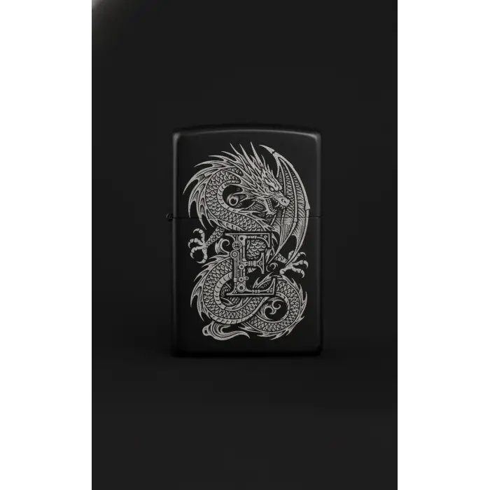 Benzinli Çakmak Ejderha Figürlü E Harfli Tasarım - V31