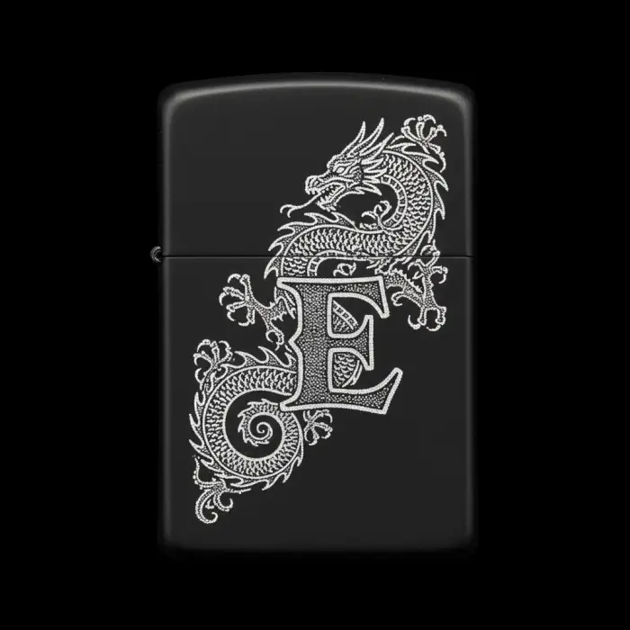 Benzinli Çakmak Ejderha Figürlü E Harfli Tasarım - V32