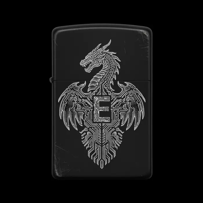 Benzinli Çakmak Ejderha Figürlü E Harfli Tasarım - V35