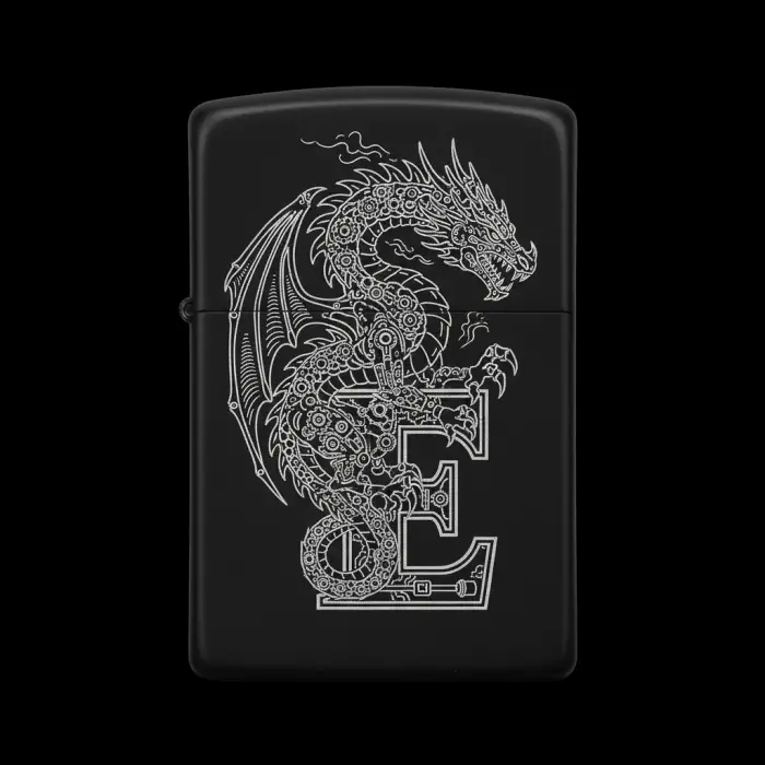 Benzinli Çakmak Ejderha Figürlü E Harfli Tasarım - V36