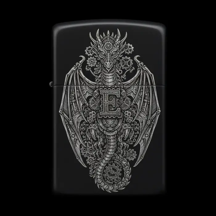 Benzinli Çakmak Ejderha Figürlü E Harfli Tasarım - V39