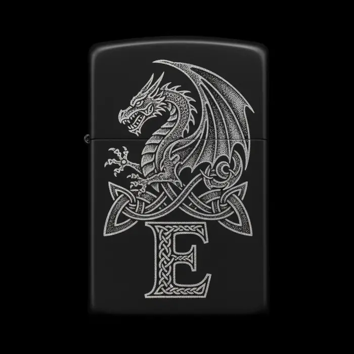 Benzinli Çakmak Ejderha Figürlü E Harfli Tasarım - V4