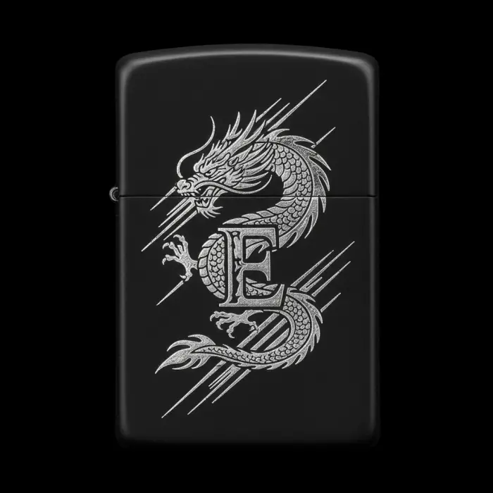 Benzinli Çakmak Ejderha Figürlü E Harfli Tasarım - V40
