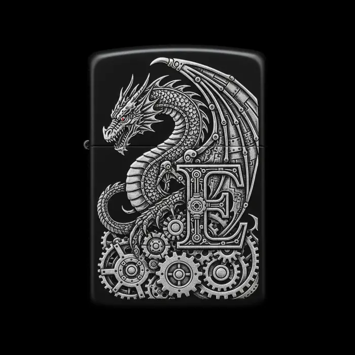 Benzinli Çakmak Ejderha Figürlü E Harfli Tasarım - V41