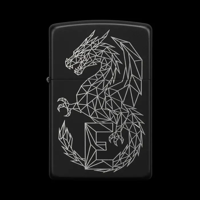 Benzinli Çakmak Ejderha Figürlü E Harfli Tasarım - V43