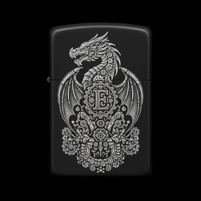 Benzinli Çakmak Ejderha Figürlü E Harfli Tasarım - V44