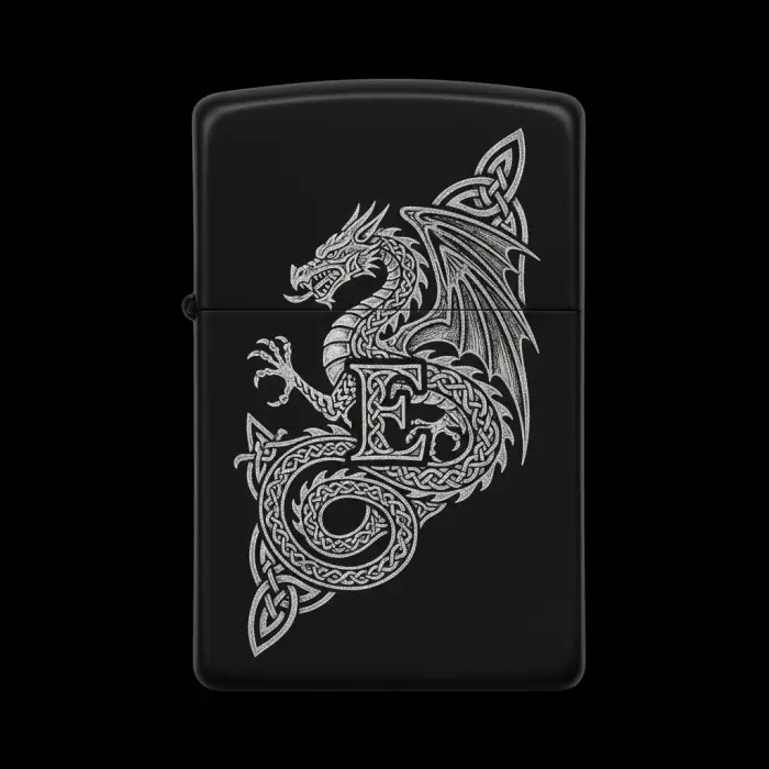 Benzinli Çakmak Ejderha Figürlü E Harfli Tasarım - V45