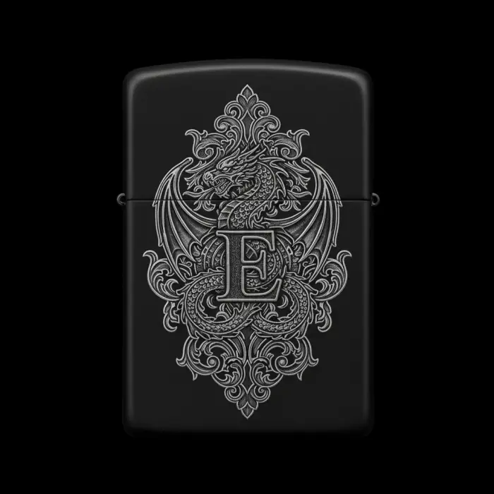Benzinli Çakmak Ejderha Figürlü E Harfli Tasarım - V47