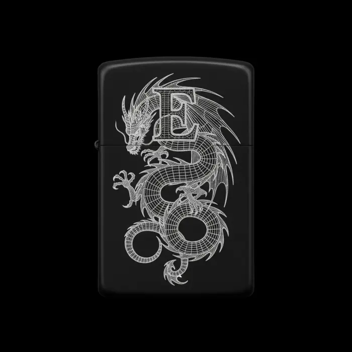 Benzinli Çakmak Ejderha Figürlü E Harfli Tasarım - V48