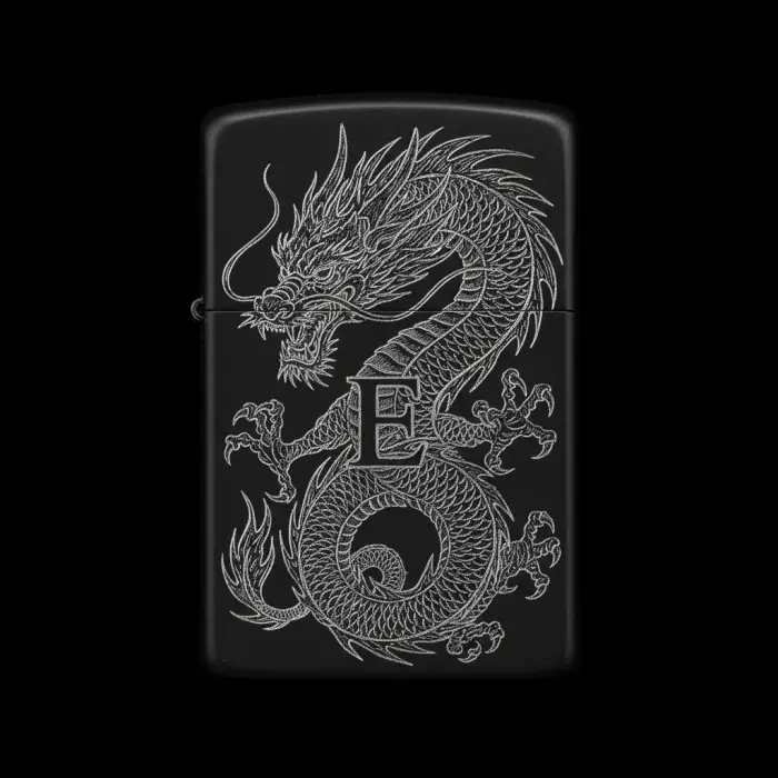Benzinli Çakmak Ejderha Figürlü E Harfli Tasarım - V50