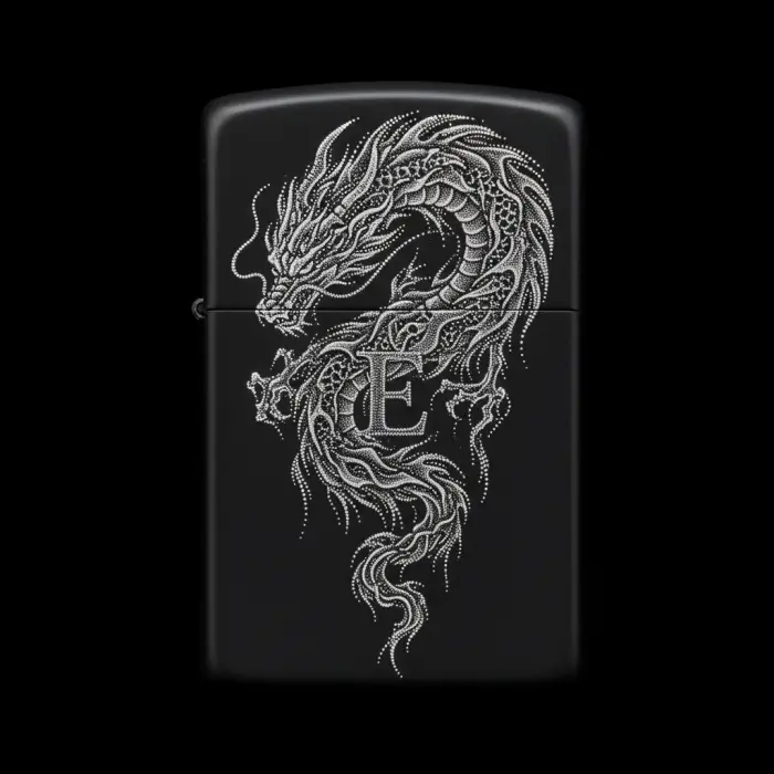 Benzinli Çakmak Ejderha Figürlü E Harfli Tasarım - V51