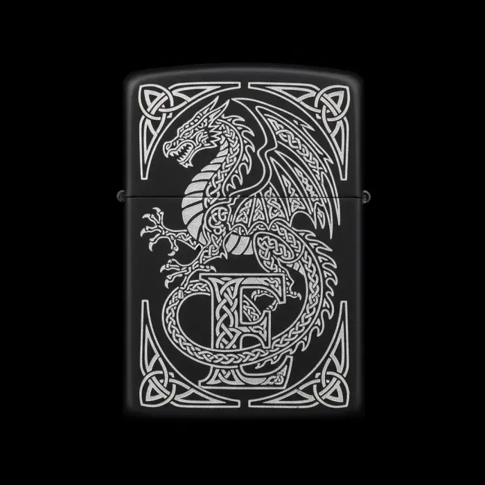 Benzinli Çakmak Ejderha Figürlü E Harfli Tasarım - V52