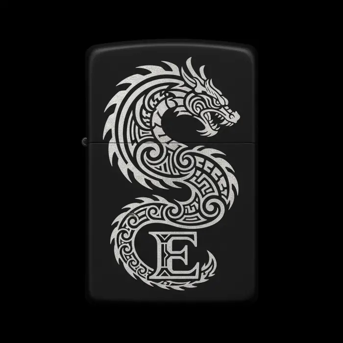 Benzinli Çakmak Ejderha Figürlü E Harfli Tasarım - V53