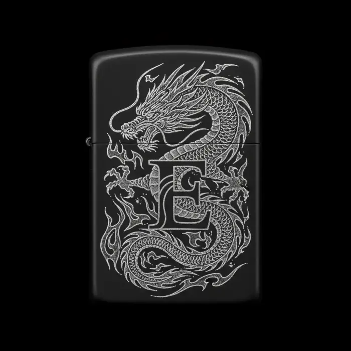 Benzinli Çakmak Ejderha Figürlü E Harfli Tasarım - V56