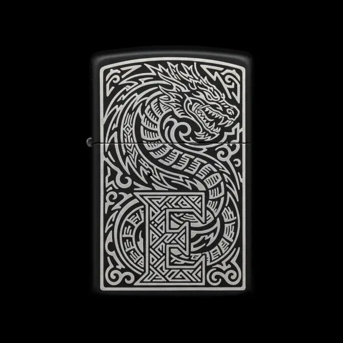 Benzinli Çakmak Ejderha Figürlü E Harfli Tasarım - V57