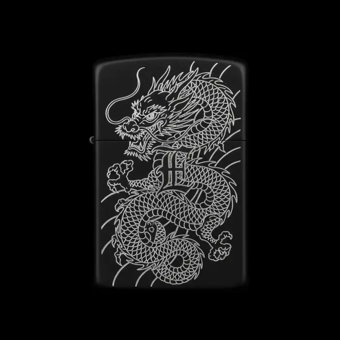 Benzinli Çakmak Ejderha Figürlü E Harfli Tasarım - V58