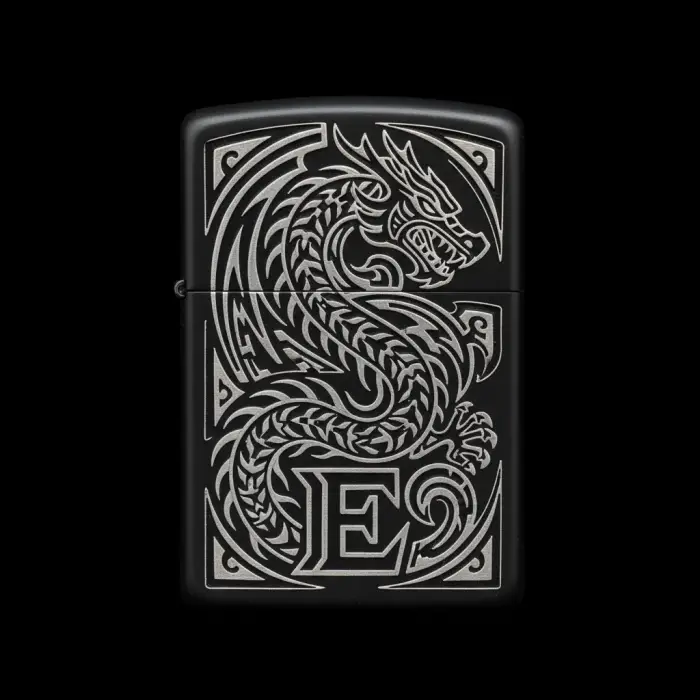 Benzinli Çakmak Ejderha Figürlü E Harfli Tasarım - V59