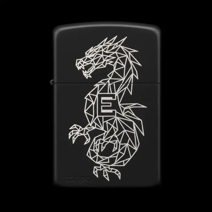 Benzinli Çakmak Ejderha Figürlü E Harfli Tasarım - V6