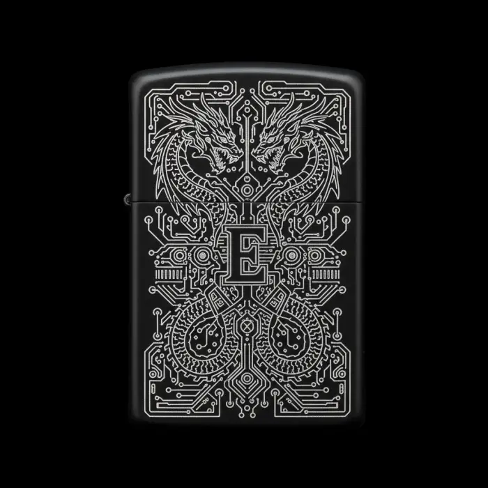 Benzinli Çakmak Ejderha Figürlü E Harfli Tasarım - V60