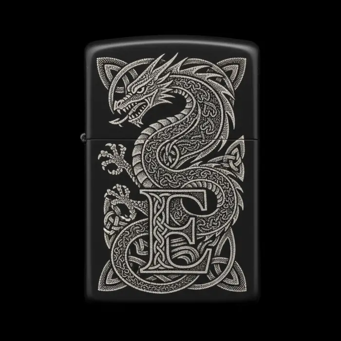 Benzinli Çakmak Ejderha Figürlü E Harfli Tasarım - V63