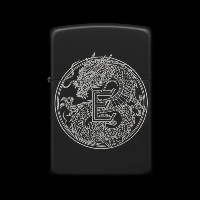 Benzinli Çakmak Ejderha Figürlü E Harfli Tasarım - V65