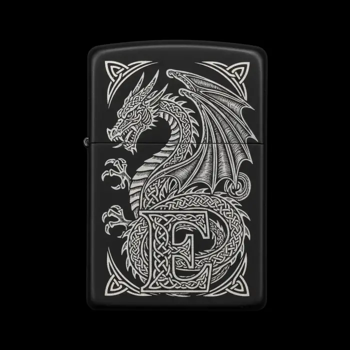 Benzinli Çakmak Ejderha Figürlü E Harfli Tasarım - V66