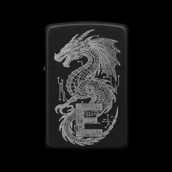 Benzinli Çakmak Ejderha Figürlü E Harfli Tasarım - V69