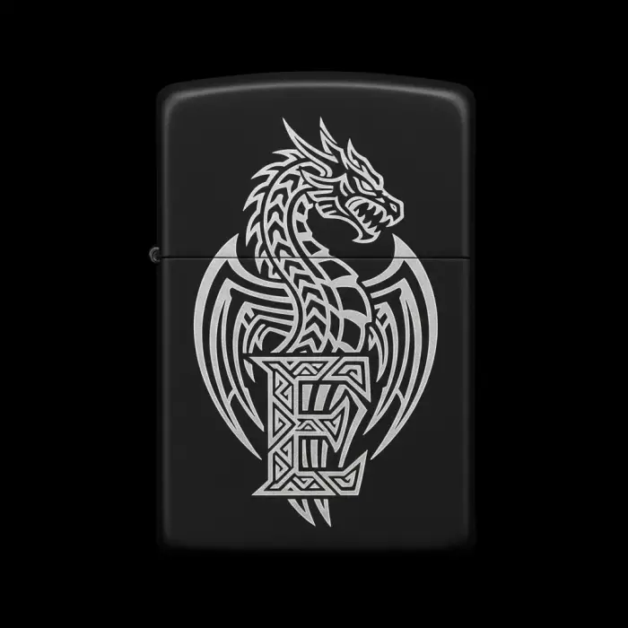 Benzinli Çakmak Ejderha Figürlü E Harfli Tasarım - V7