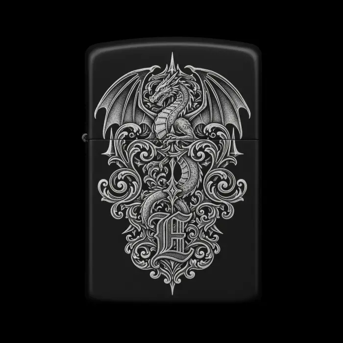 Benzinli Çakmak Ejderha Figürlü E Harfli Tasarım - V72