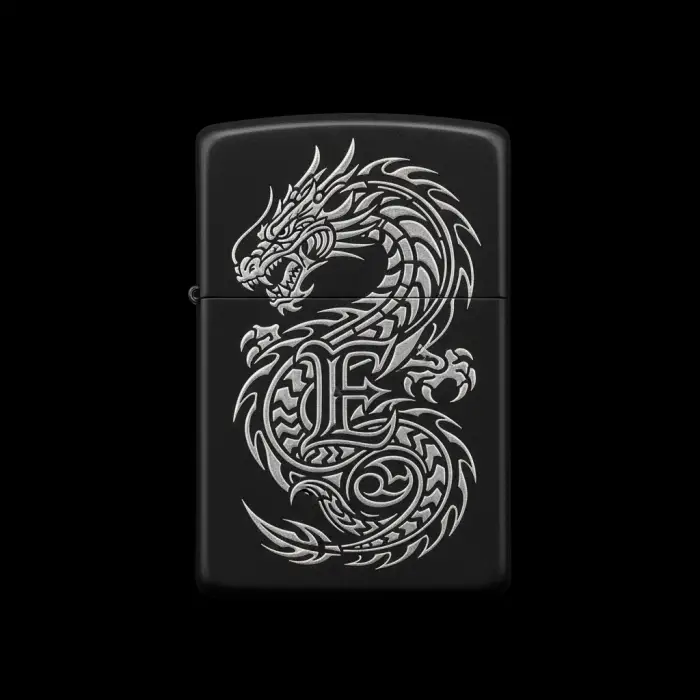 Benzinli Çakmak Ejderha Figürlü E Harfli Tasarım - V75