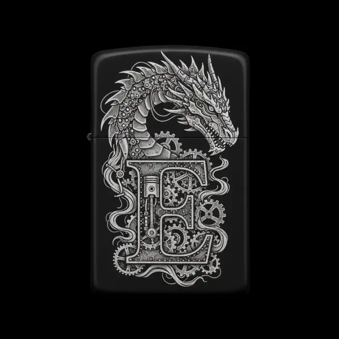 Benzinli Çakmak Ejderha Figürlü E Harfli Tasarım - V76