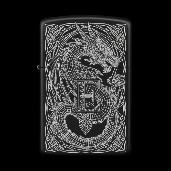 Benzinli Çakmak Ejderha Figürlü E Harfli Tasarım - V77