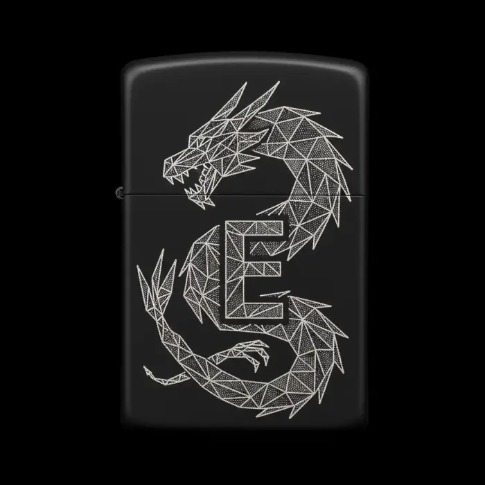 Benzinli Çakmak Ejderha Figürlü E Harfli Tasarım - V79